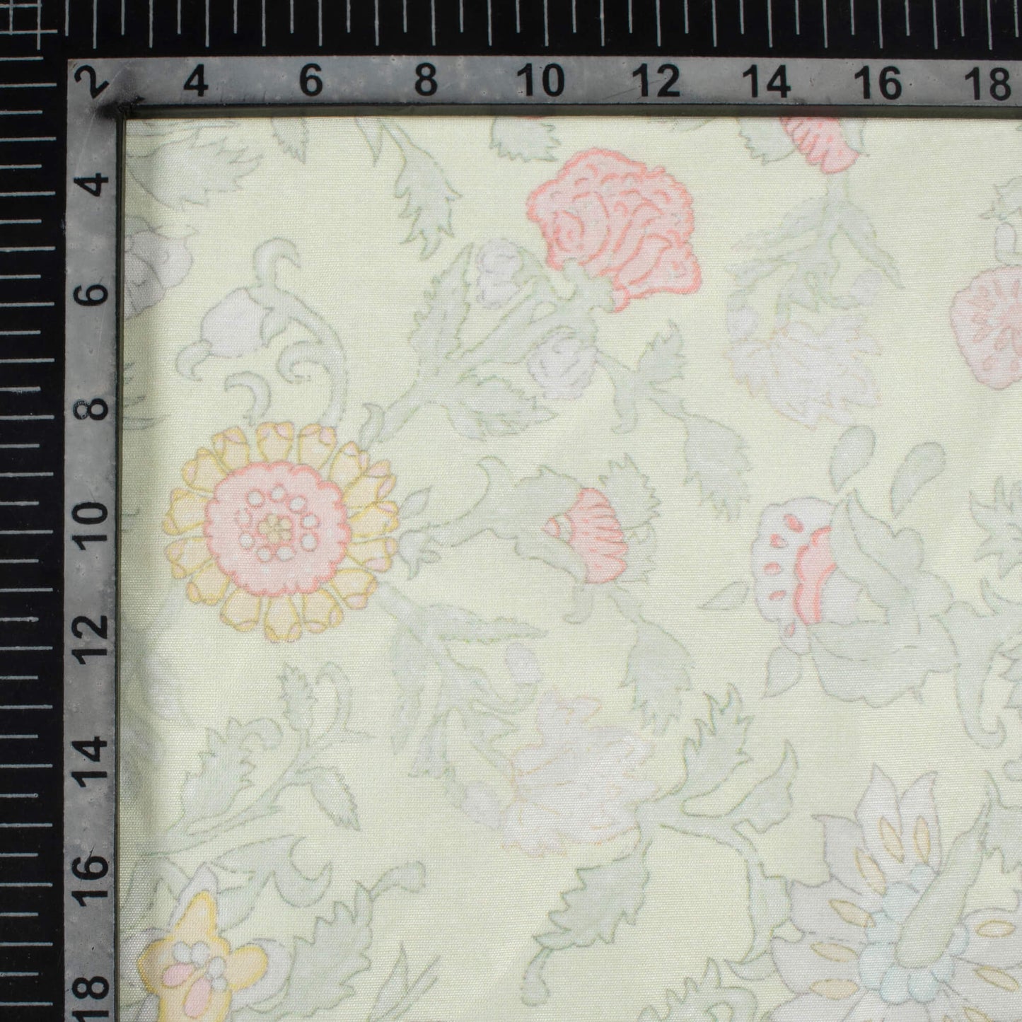 Tea Green And Pale Pink Floral Pattern Digital Print Chanderi Fabric
