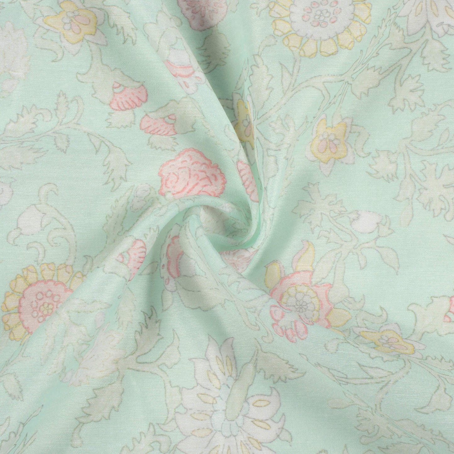 Mint Green And Pale Pink Floral Pattern Digital Print Chanderi Fabric
