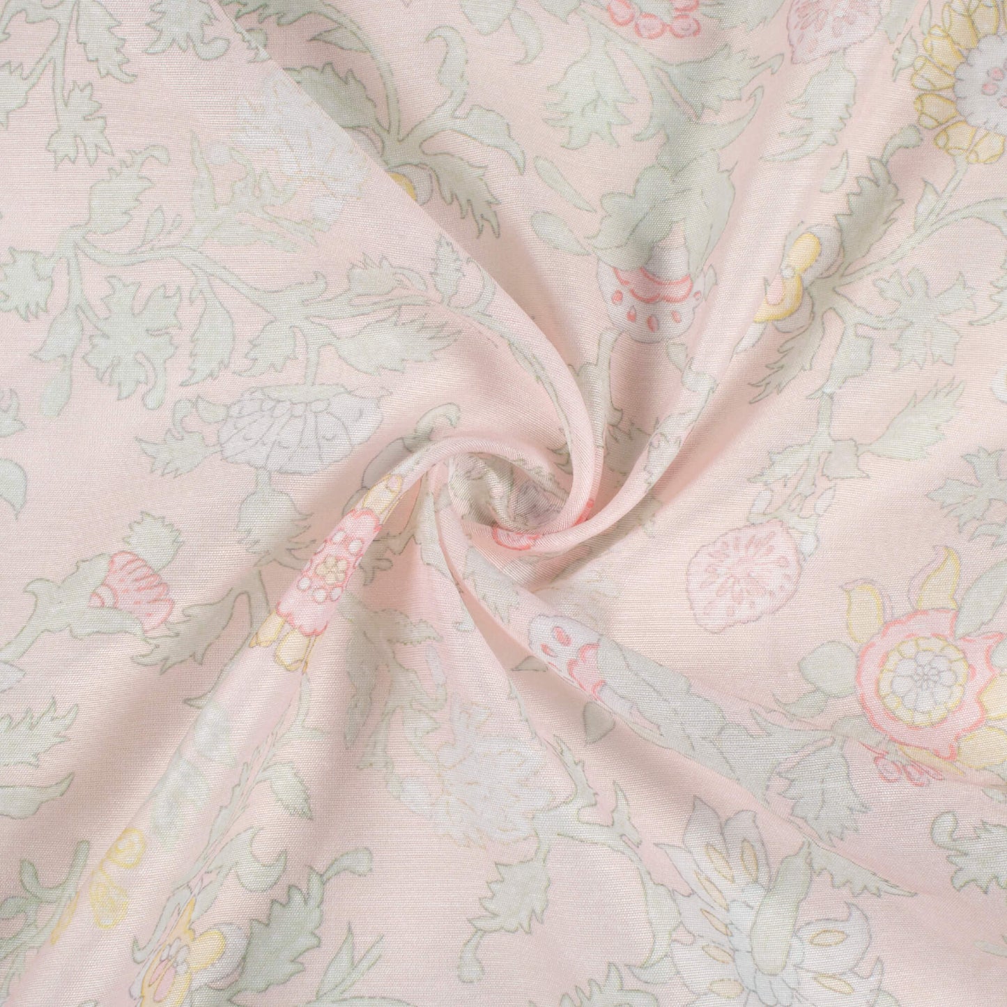 Light Peach And Pale Pink Floral Pattern Digital Print Chanderi Fabric