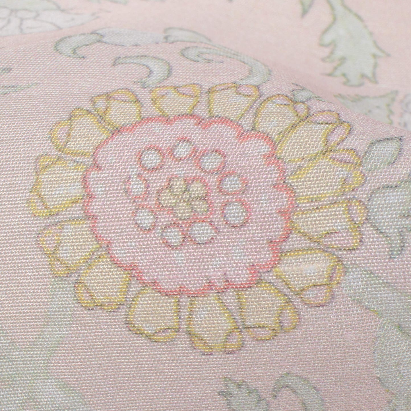 Light Peach And Pale Pink Floral Pattern Digital Print Chanderi Fabric
