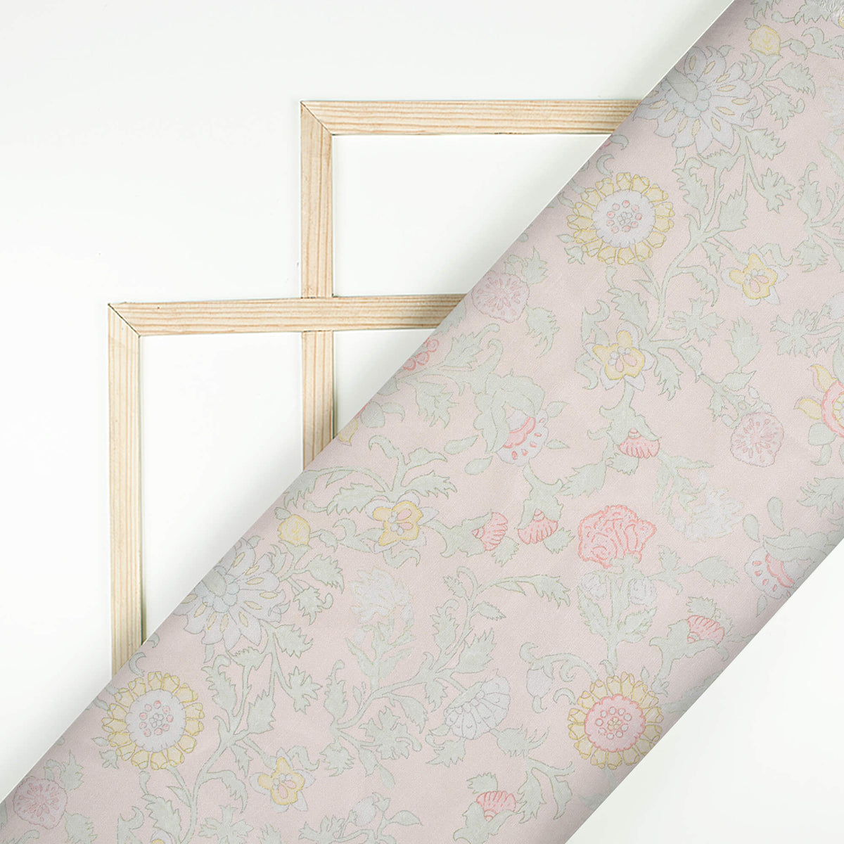 Light Peach And Pale Pink Floral Pattern Digital Print Chanderi Fabric