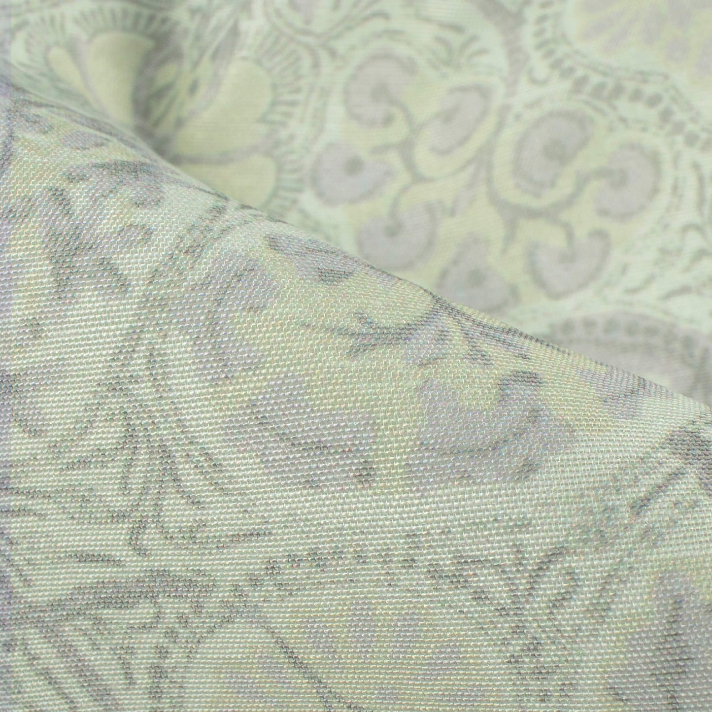 Laurel Green And Seal Grey Leaf Pattern Digital Print Chanderi Fabric