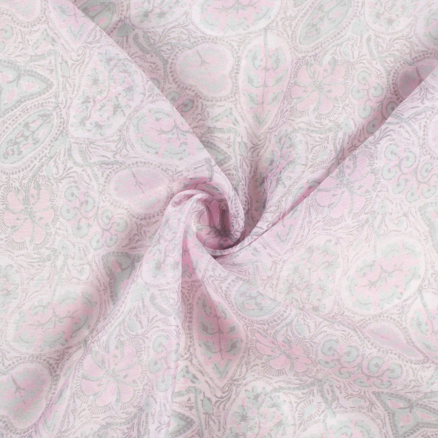 Pastel Pink And Seal Grey Leaf Pattern Digital Print Chanderi Fabric