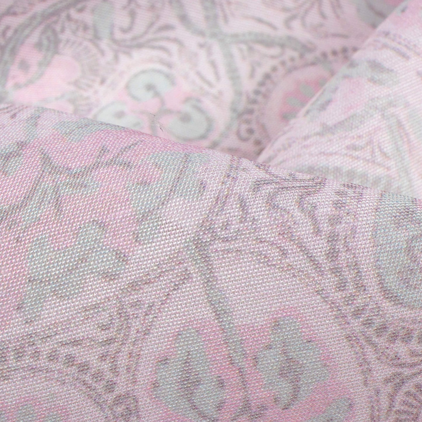 Pastel Pink And Seal Grey Leaf Pattern Digital Print Chanderi Fabric