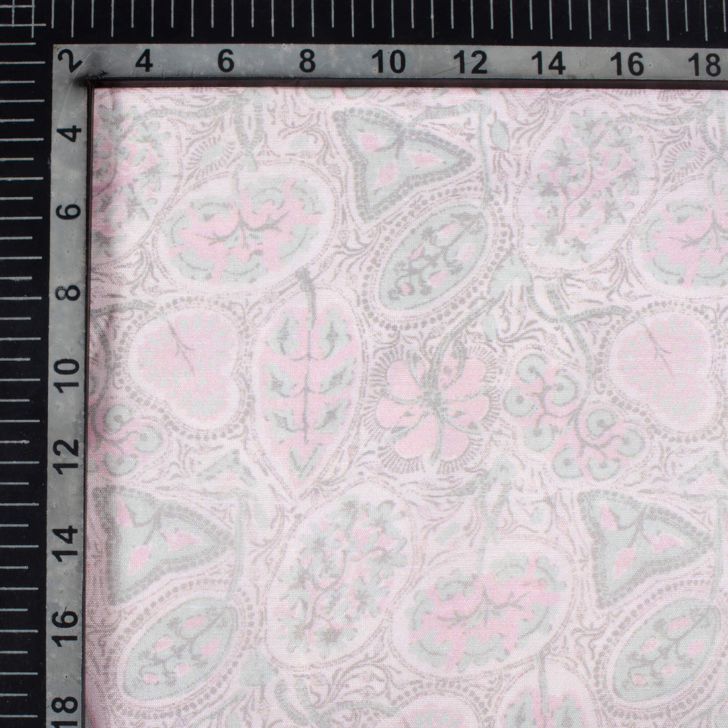 Pastel Pink And Seal Grey Leaf Pattern Digital Print Chanderi Fabric