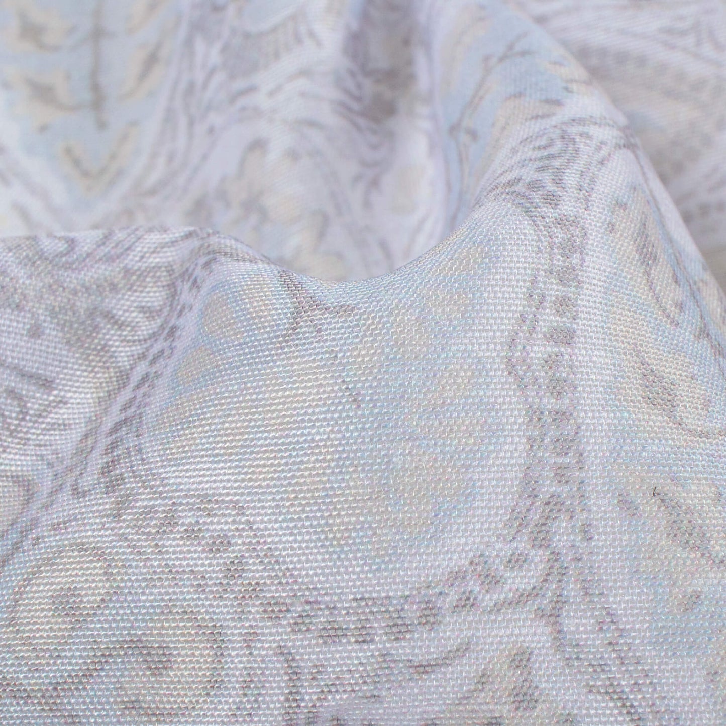 Light Purple And Seal Grey Leaf Pattern Digital Print Chanderi Fabric