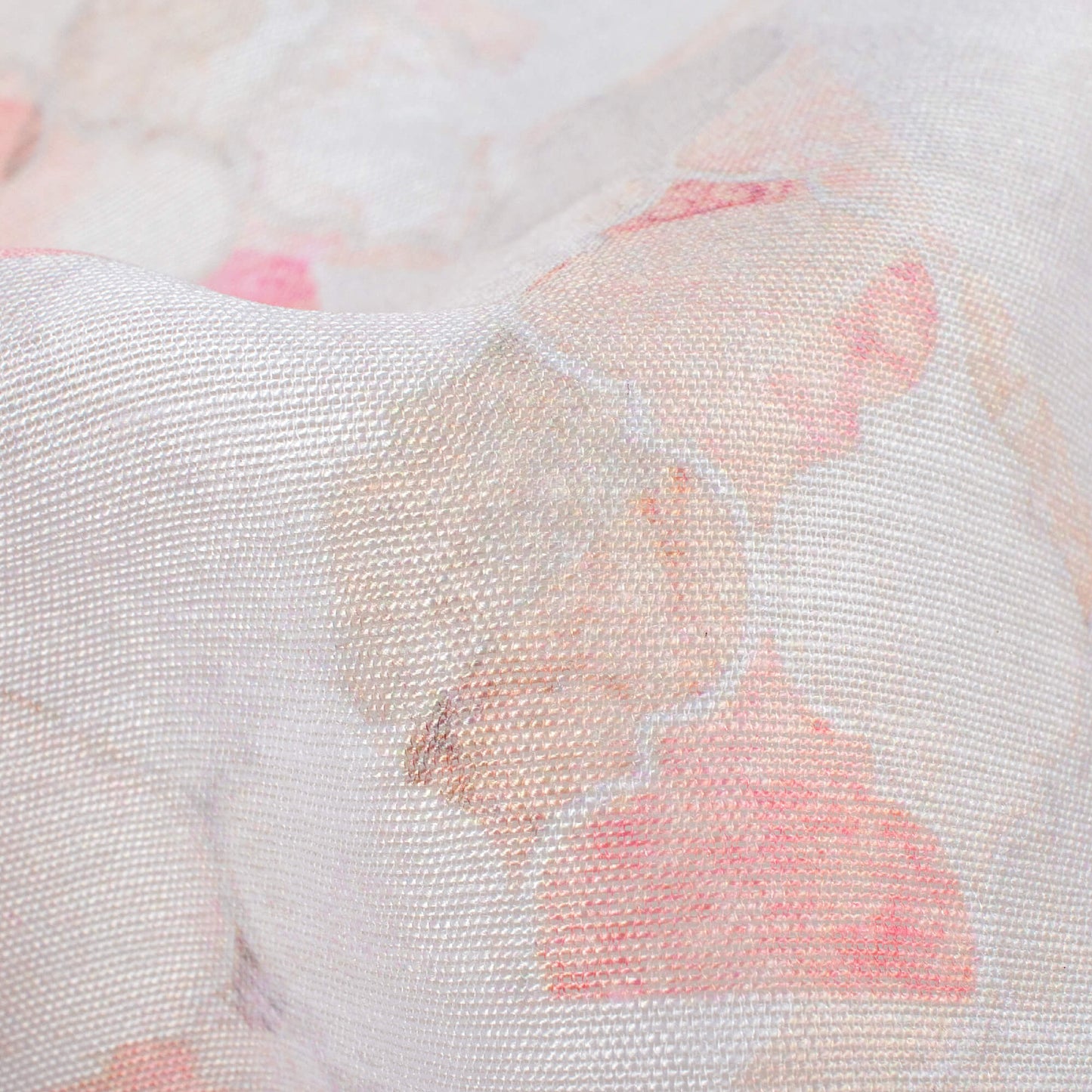 White And Peach Geometric Pattern Digital Print Chanderi Fabric