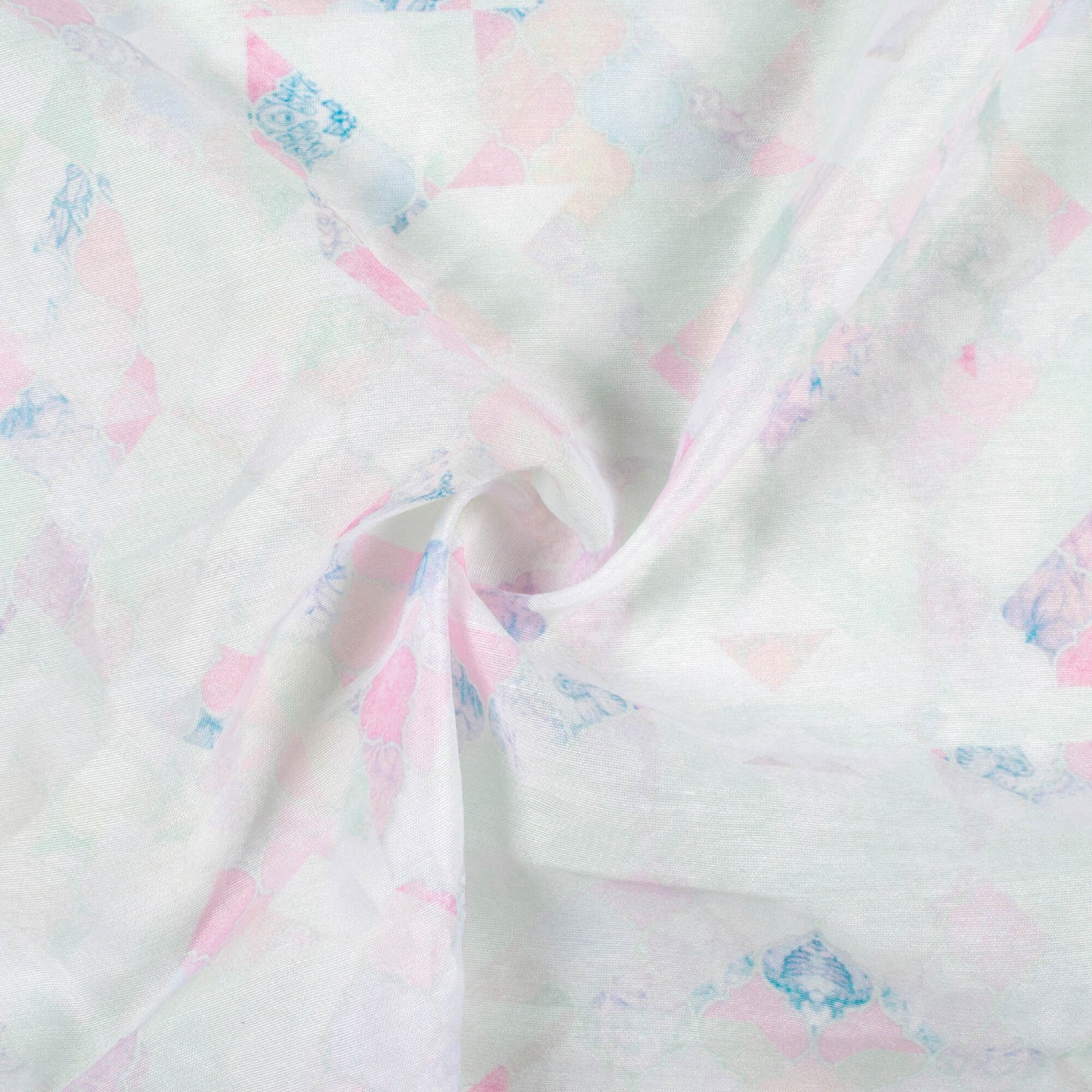 Pastel Green And Taffy Pink Geometric Pattern Digital Print Chanderi Fabric