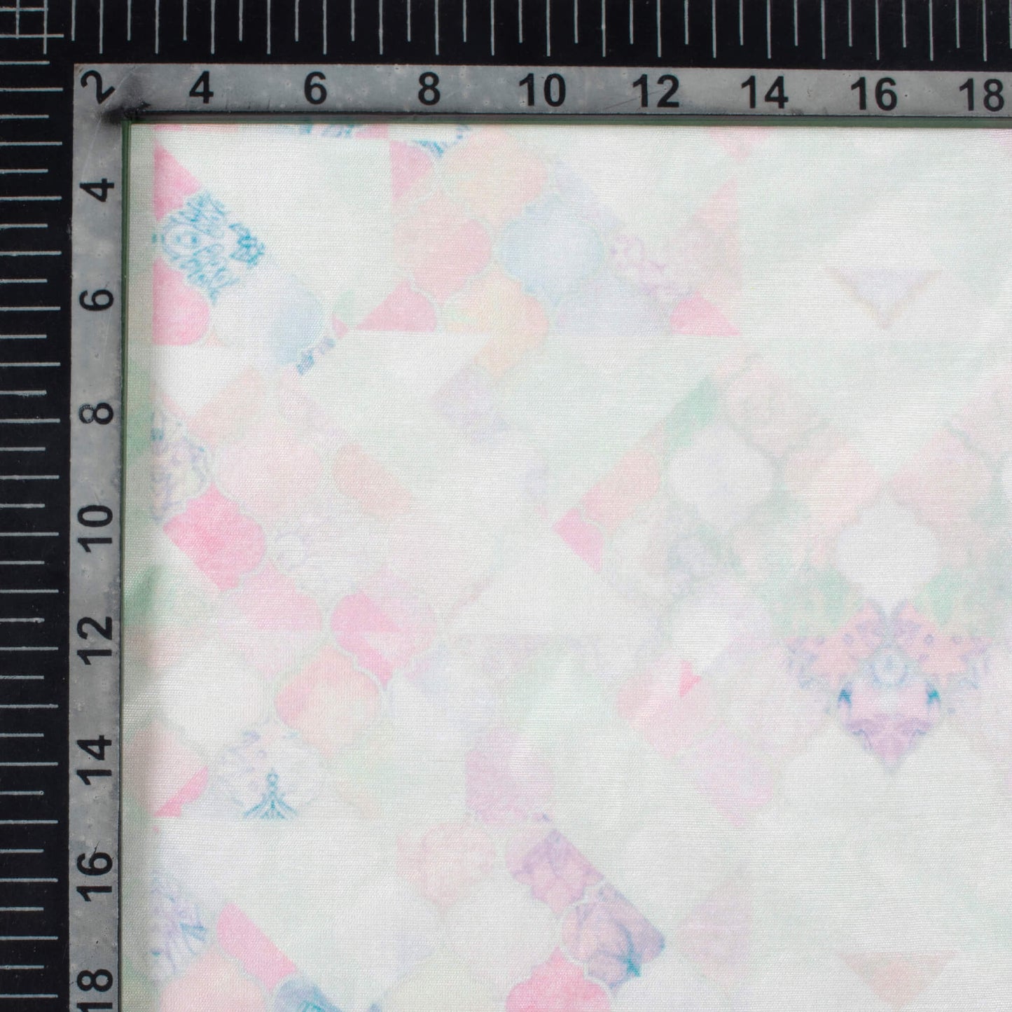 Pastel Green And Taffy Pink Geometric Pattern Digital Print Chanderi Fabric