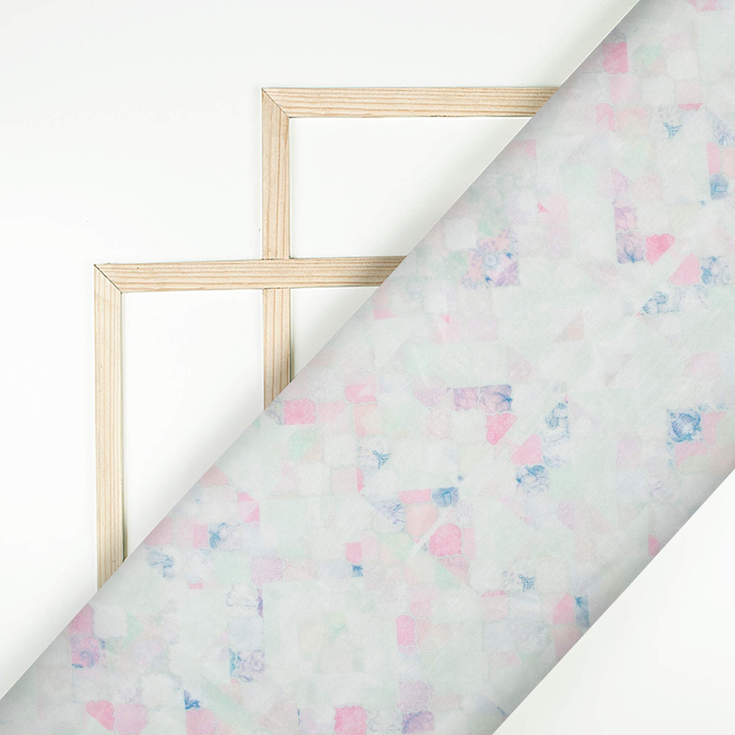 Pastel Green And Taffy Pink Geometric Pattern Digital Print Chanderi Fabric