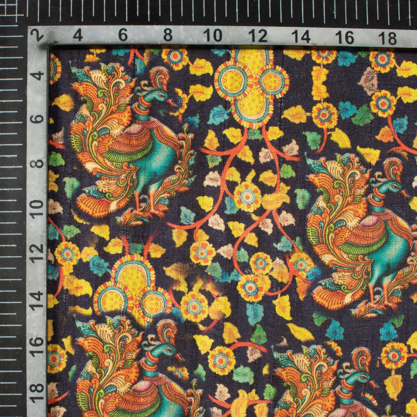 Black And Bumblebee Yellow Madhubani Pattern Digital Print Art Tusser Silk Fabric