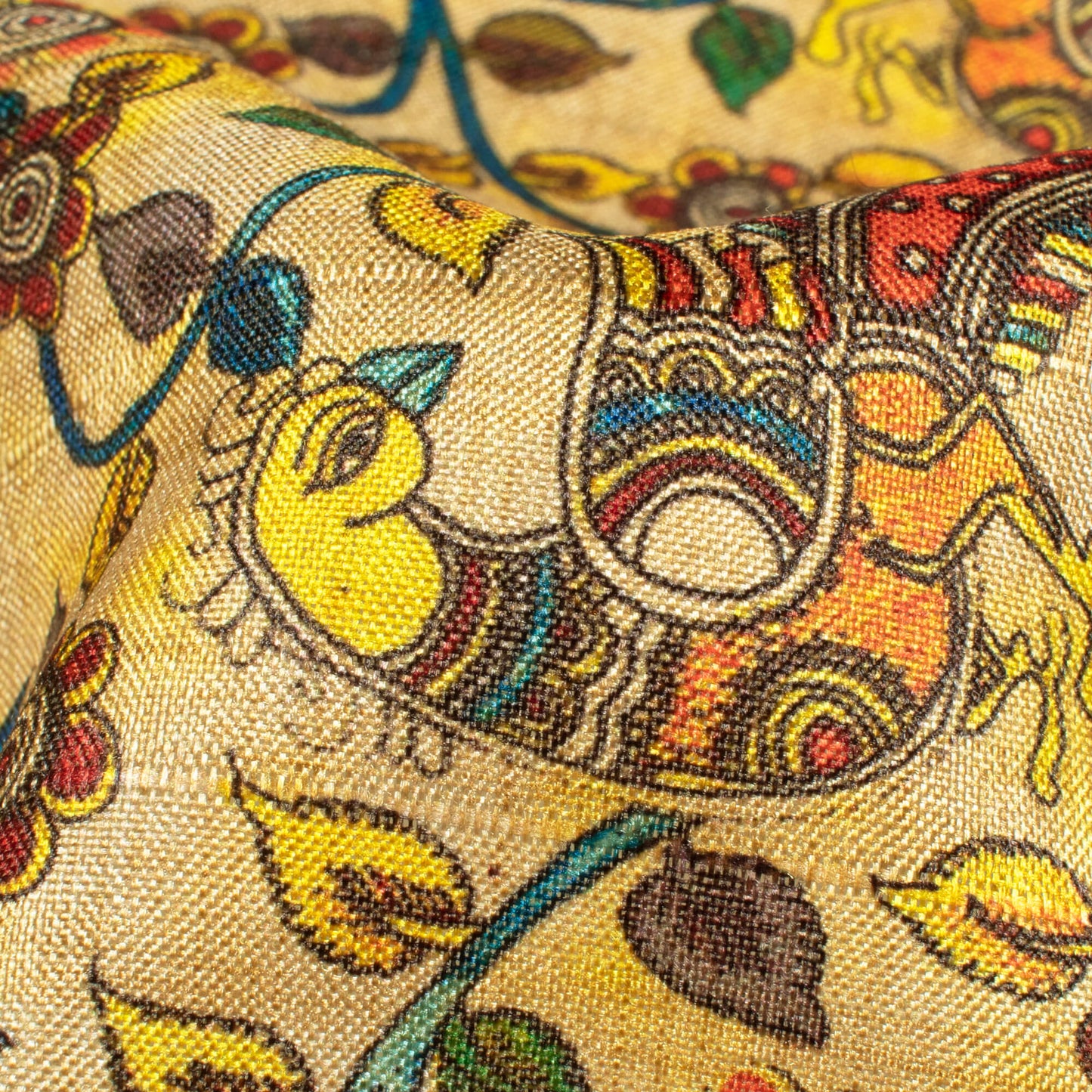 Beige And Dark Green Madhuvanii Pattern Digital Print Art Tusser Silk Fabric