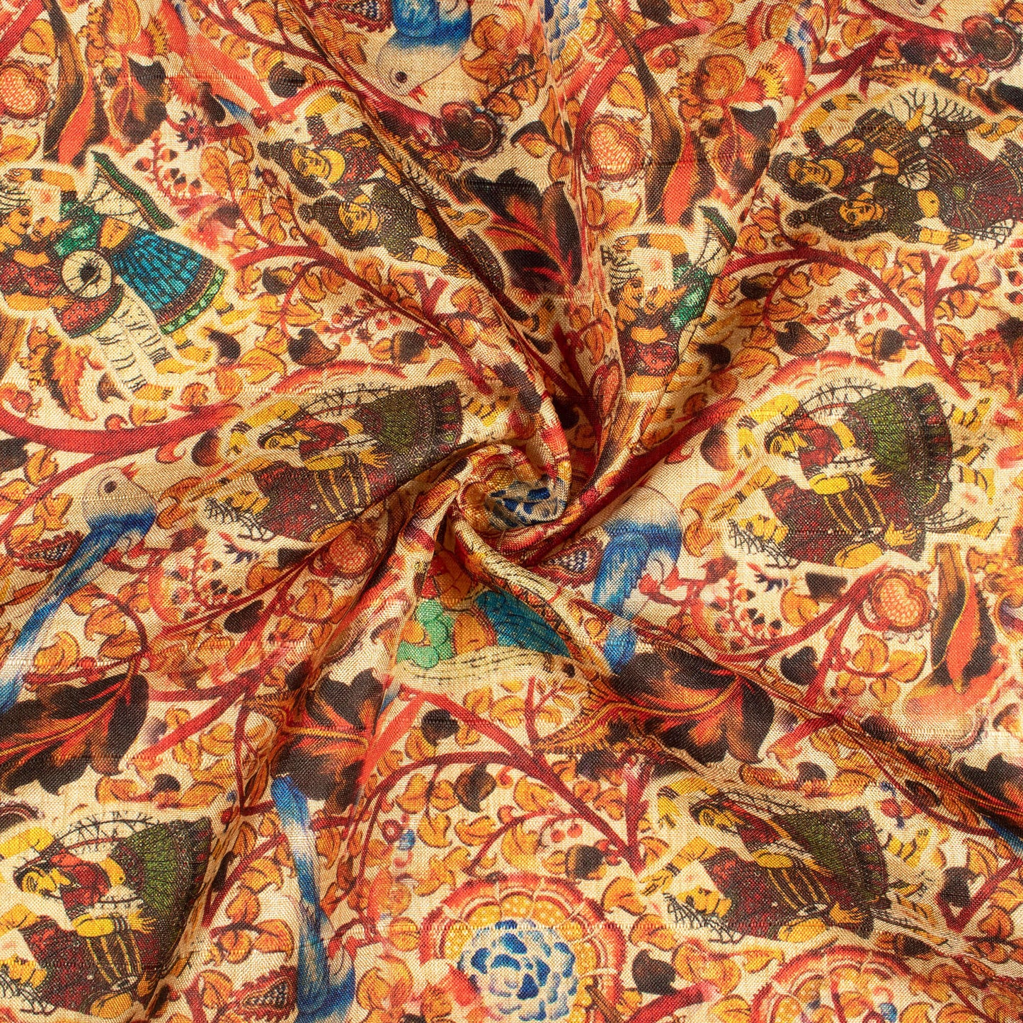 Burnt Orange And Midnight Blue Madhuvanii Pattern Digital Print Art Tusser Silk Fabric