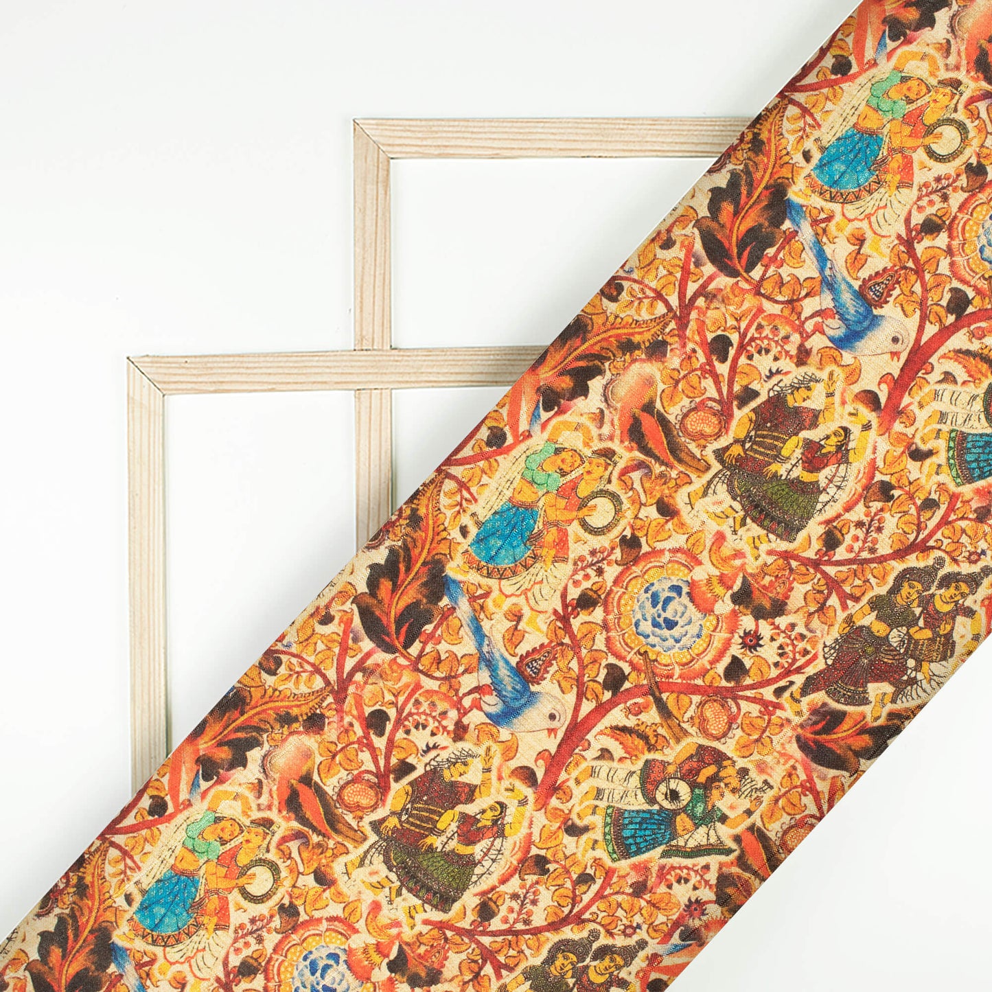 Burnt Orange And Midnight Blue Madhuvanii Pattern Digital Print Art Tusser Silk Fabric