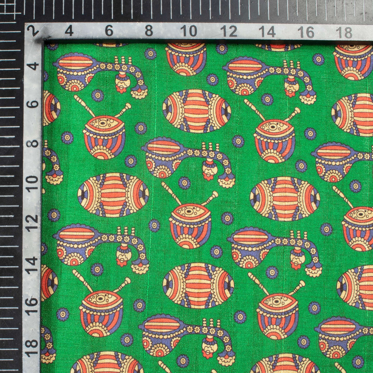 Forest Green And Vermilion Red Madhuvanii Pattern Digital Print Art Tusser Silk Fabric