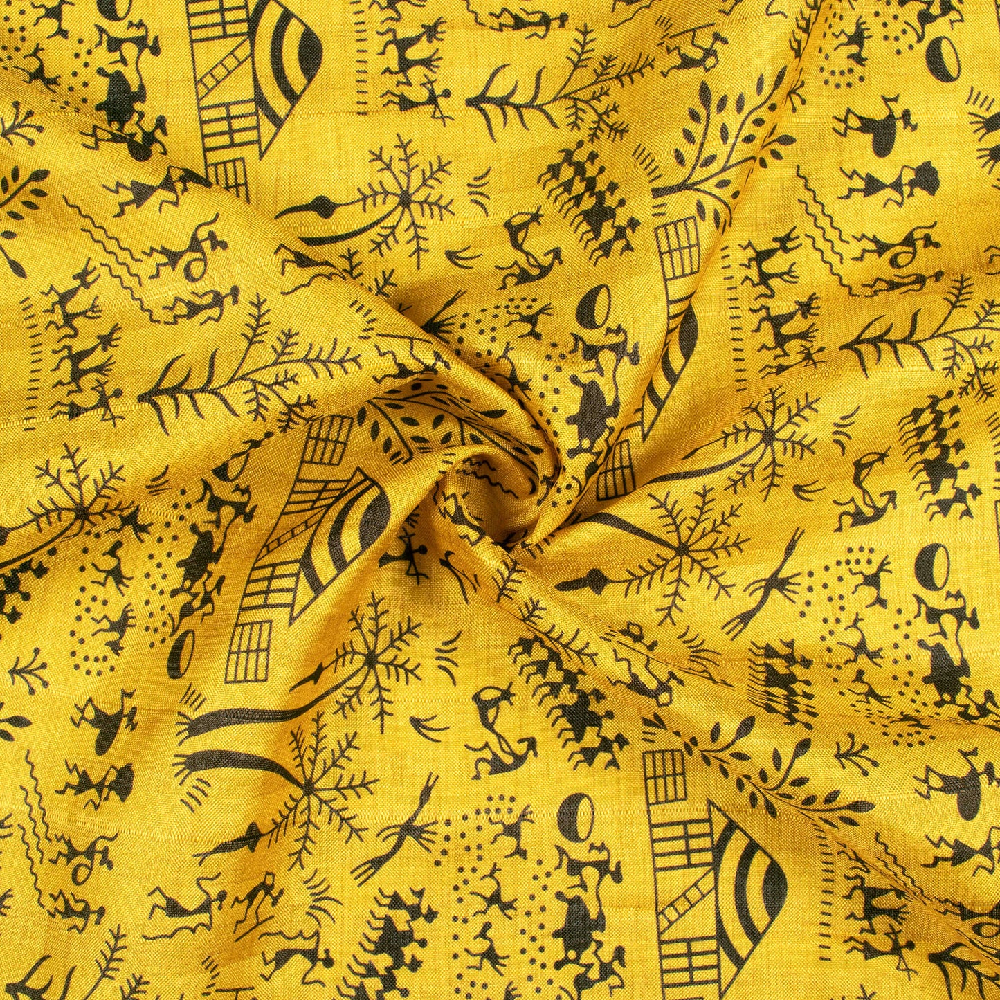 Bumblebee Yellow And Black Quirky Pattern Digital Print Art Tusser Silk Fabric