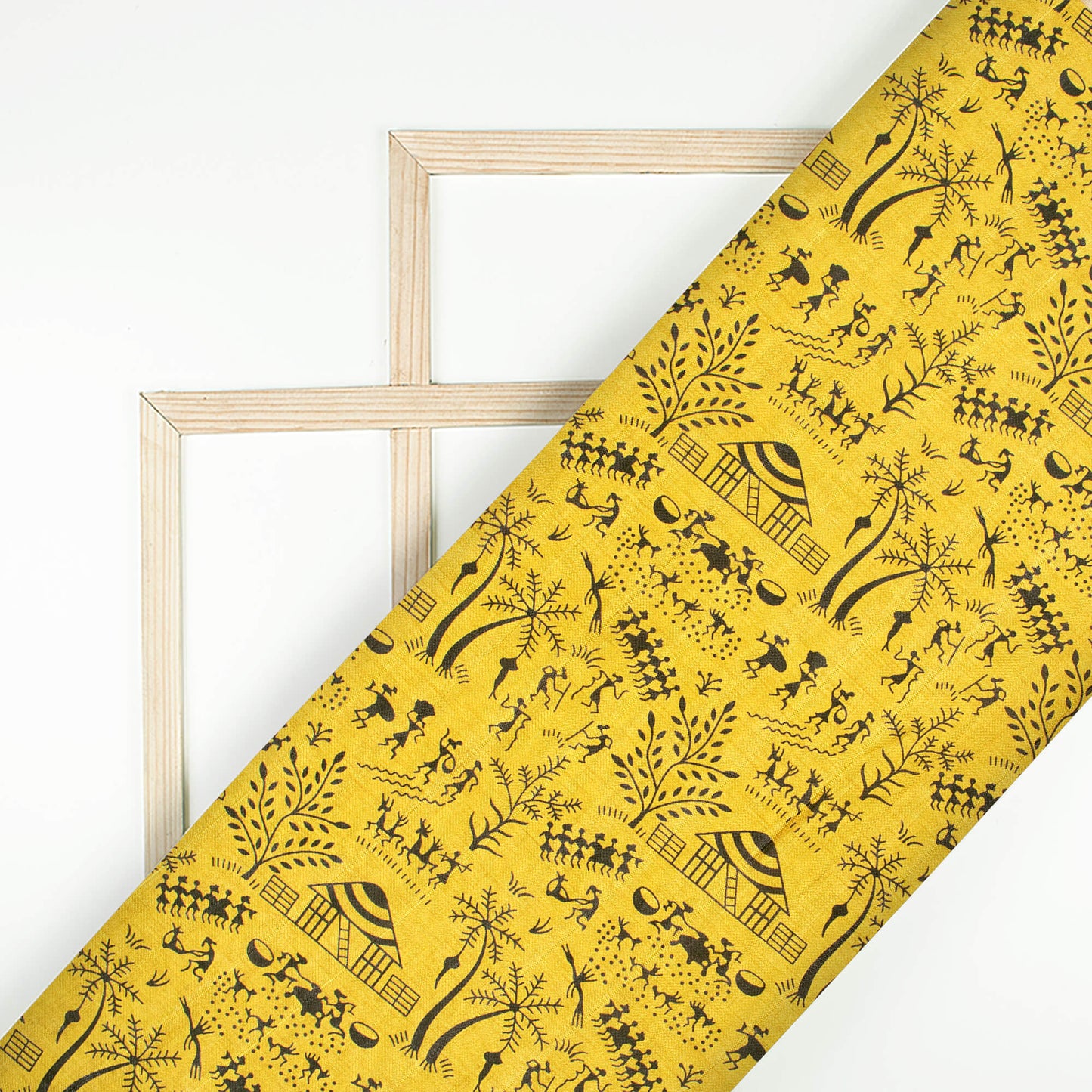 Bumblebee Yellow And Black Quirky Pattern Digital Print Art Tusser Silk Fabric