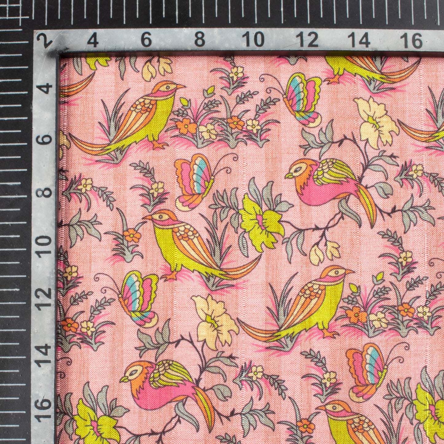 Pastel Pink And Canary Green Madhubani Pattern Digital Print Art Tusser Silk Fabric