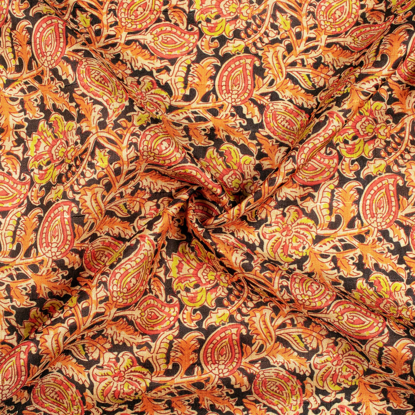 Sangria Red And Black Paisley Pattern Digital Print Art Tusser Silk Fabric