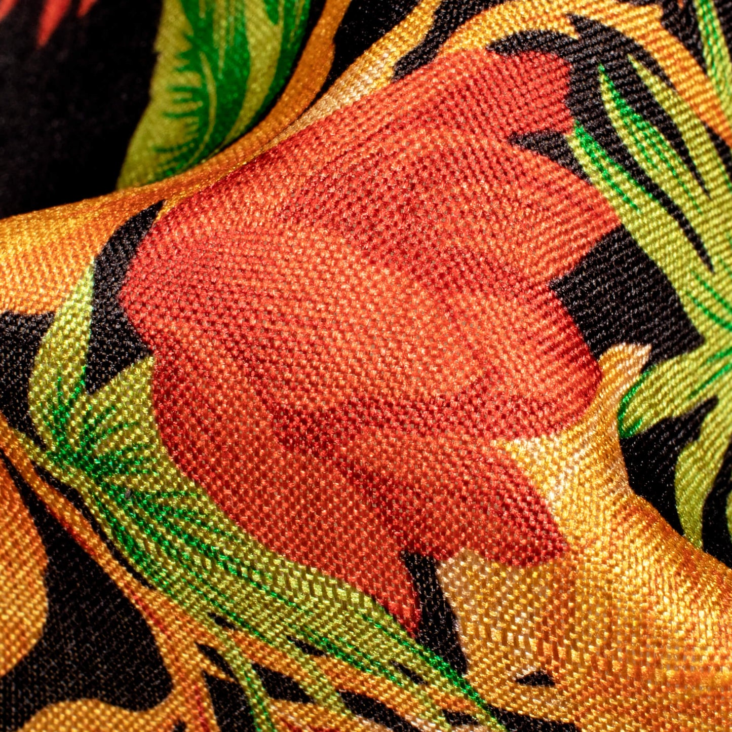 Black And Fire Yellow Leaf Pattern Digital Print Art Tusser Silk Fabric