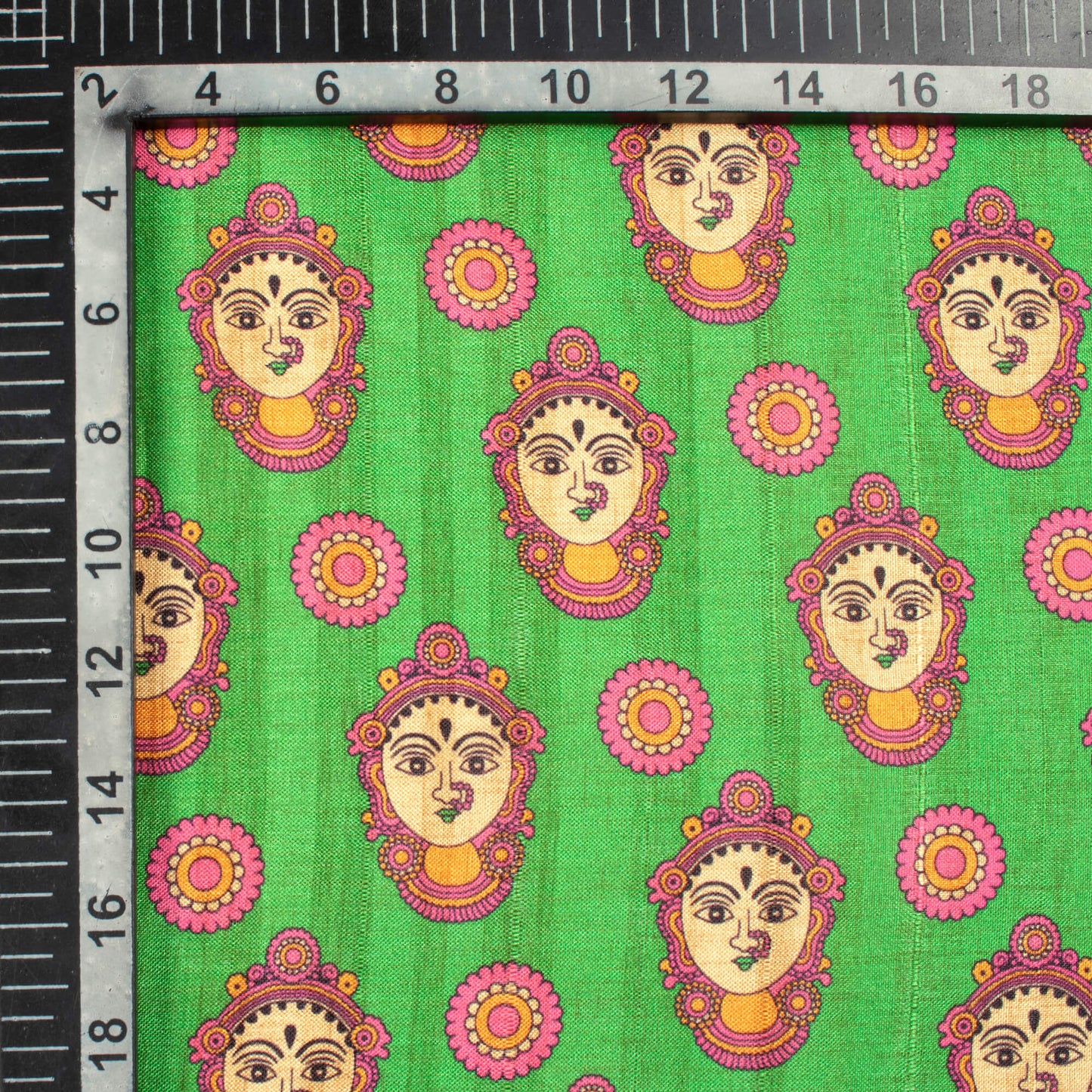 Forest Green And Hot Pink Madhuvanii Pattern Digital Print Art Tusser Silk Fabric