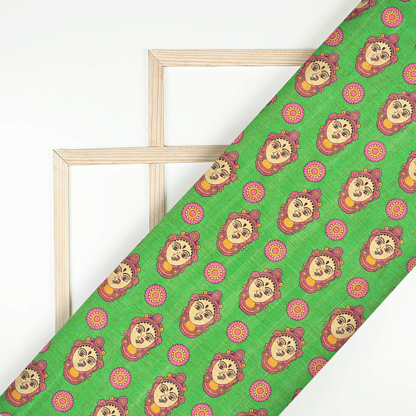 Forest Green And Hot Pink Madhuvanii Pattern Digital Print Art Tusser Silk Fabric