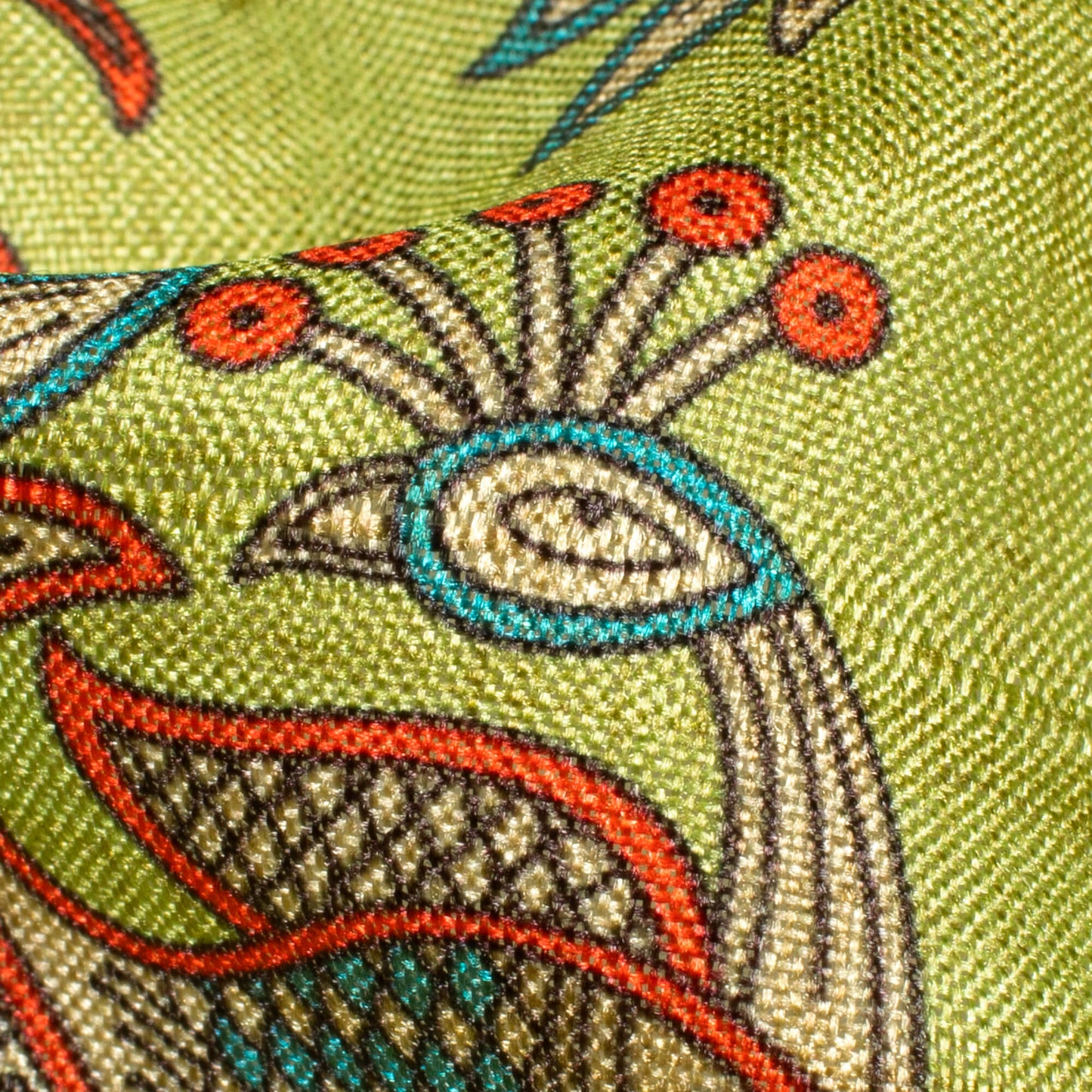 Lemon Green And Blood Red Madhuvanii Pattern Digital Print Art Tusser Silk Fabric