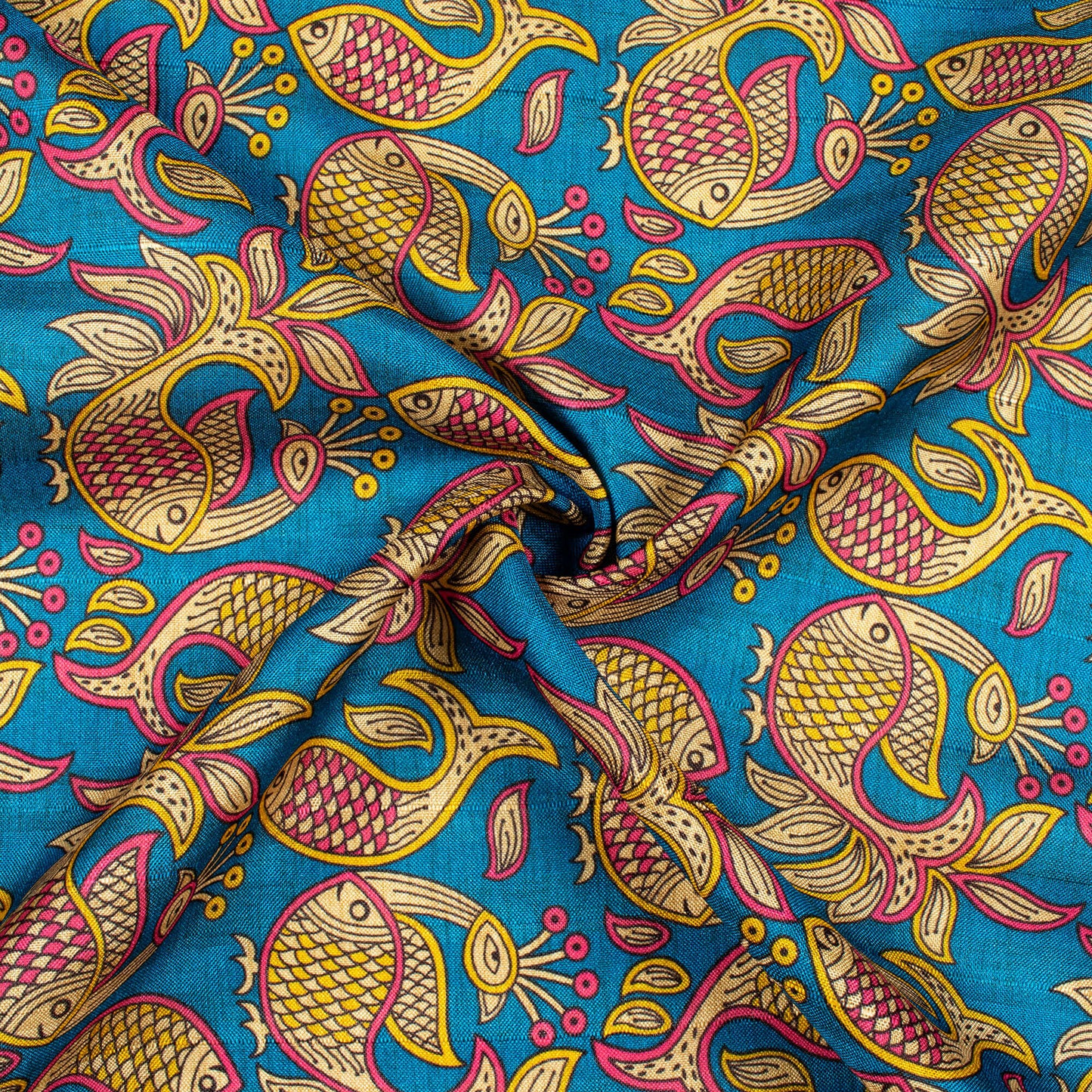 Peacock Blue And Magenta Pink Madhuvanii Pattern Digital Print Art Tusser Silk Fabric