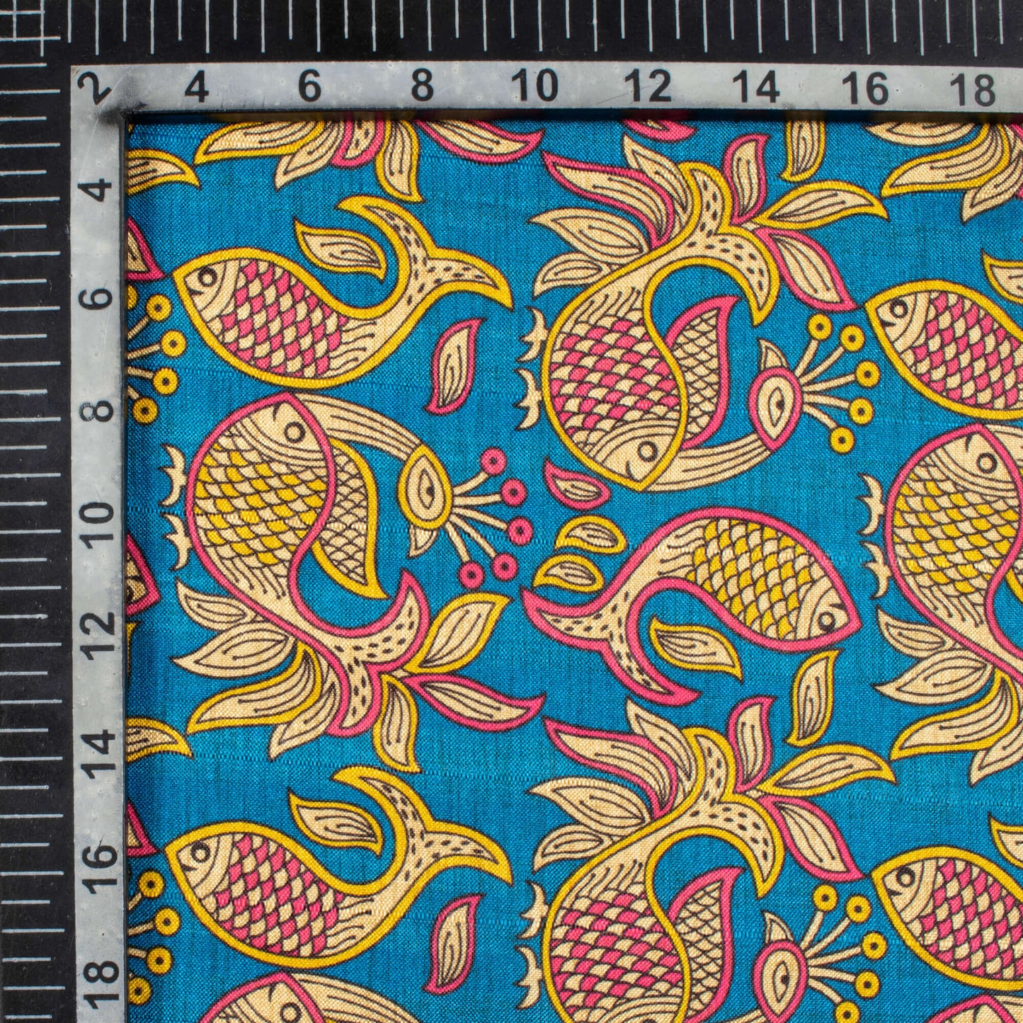 Peacock Blue And Magenta Pink Madhuvanii Pattern Digital Print Art Tusser Silk Fabric