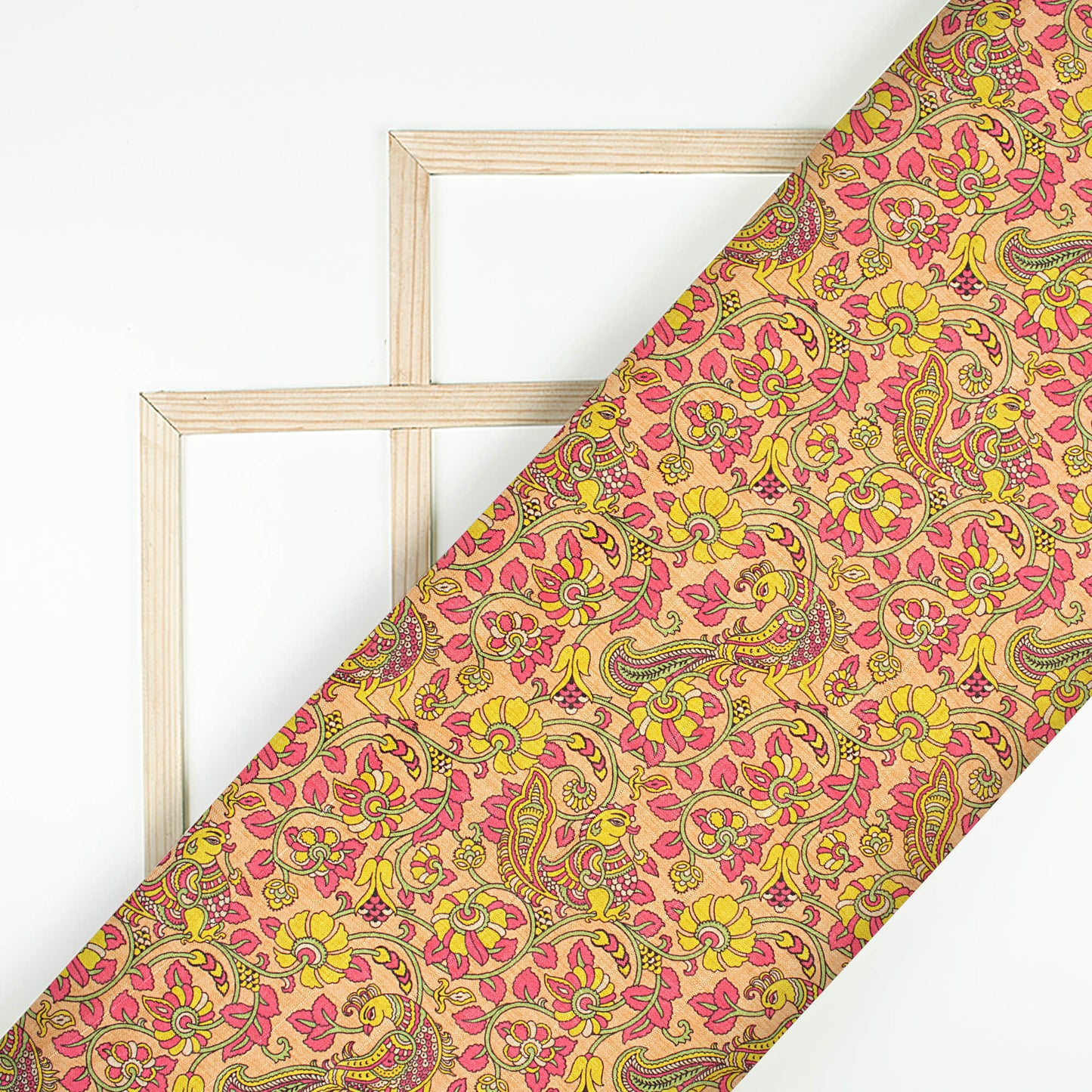 Hot Pink And Yellow Madhuvanii Pattern Digital Print Art Tusser Silk Fabric