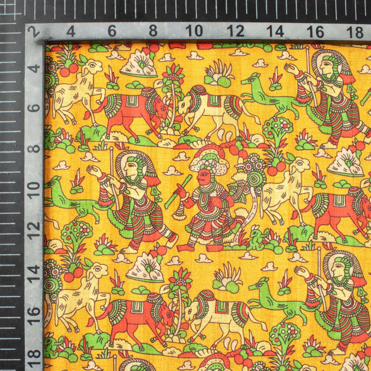 Ochre Yellow And Dark Amber Orange Madhuvanii Pattern Digital Print Art Tusser Silk Fabric