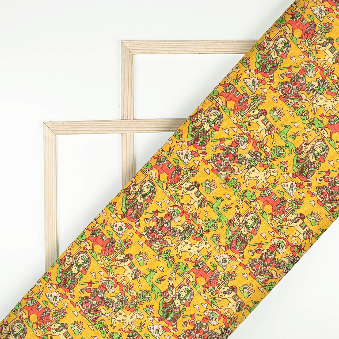 Ochre Yellow And Dark Amber Orange Madhuvanii Pattern Digital Print Art Tusser Silk Fabric