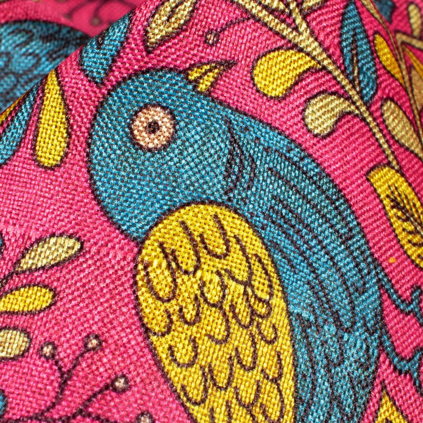 Magenta Pink And Peacock Blue Madhubani Pattern Digital Print Art Tusser Silk Fabric