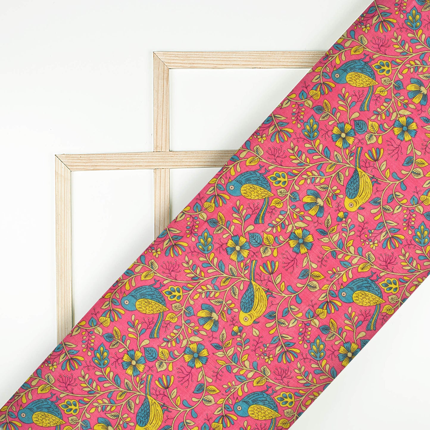 Magenta Pink And Peacock Blue Madhuvanii Pattern Digital Print Art Tusser Silk Fabric