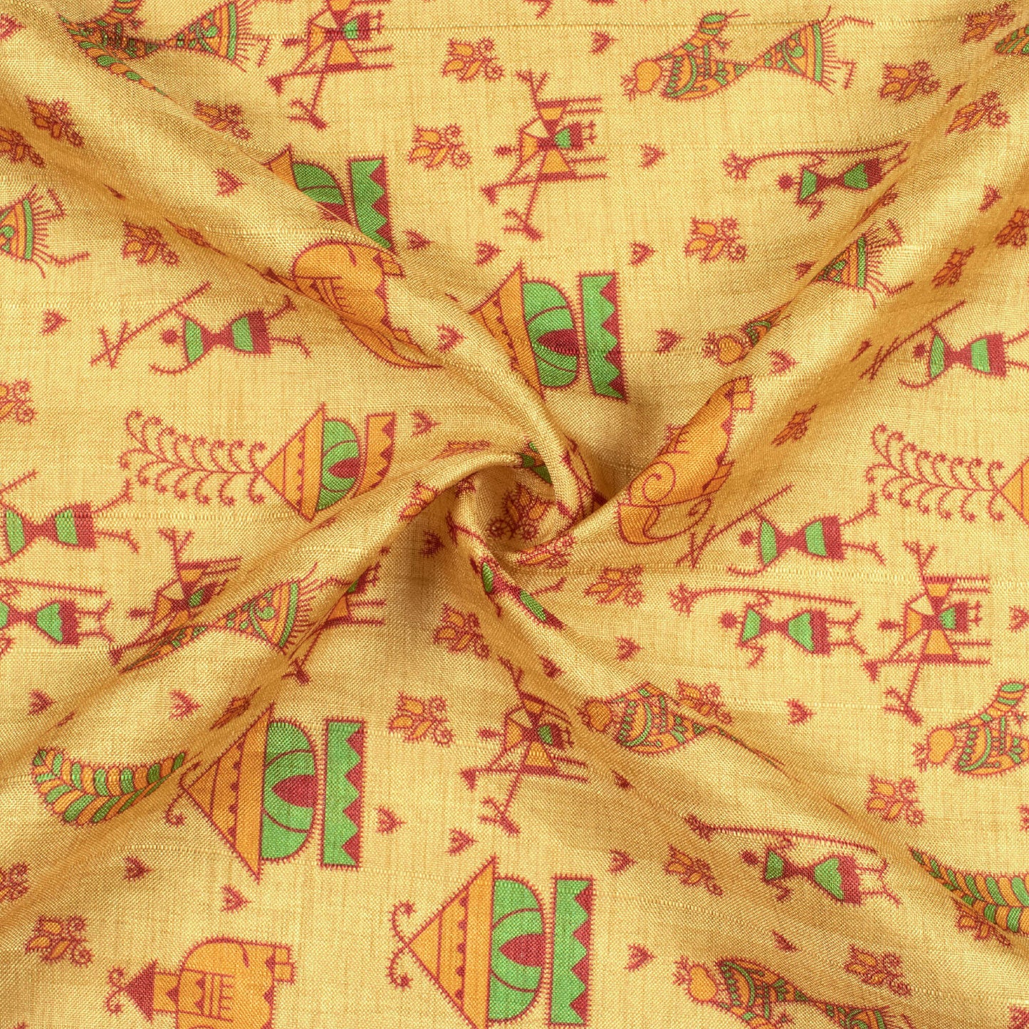Mellow Yellow And Maroon Madhuvanii Pattern Digital Print Art Tusser Silk Fabric
