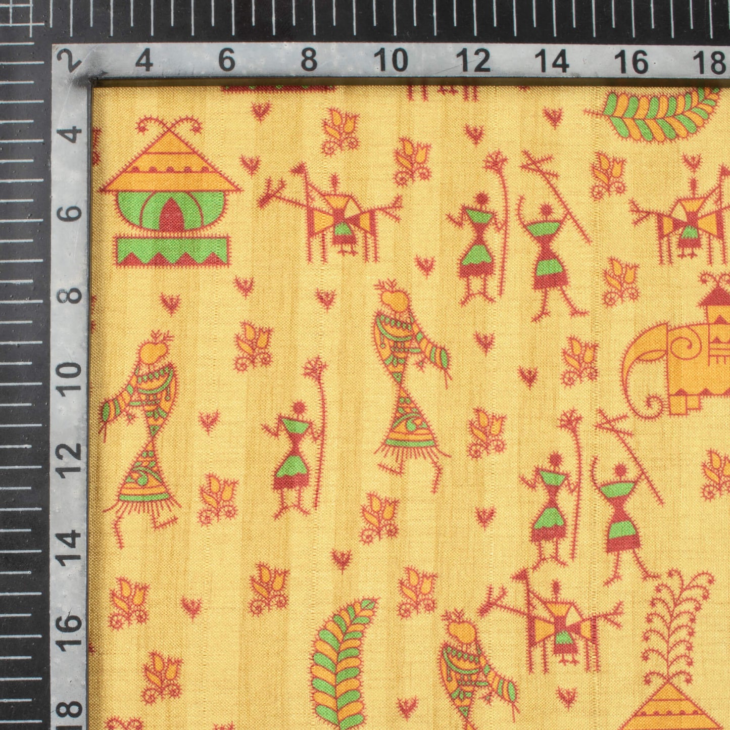 Mellow Yellow And Maroon Madhuvanii Pattern Digital Print Art Tusser Silk Fabric