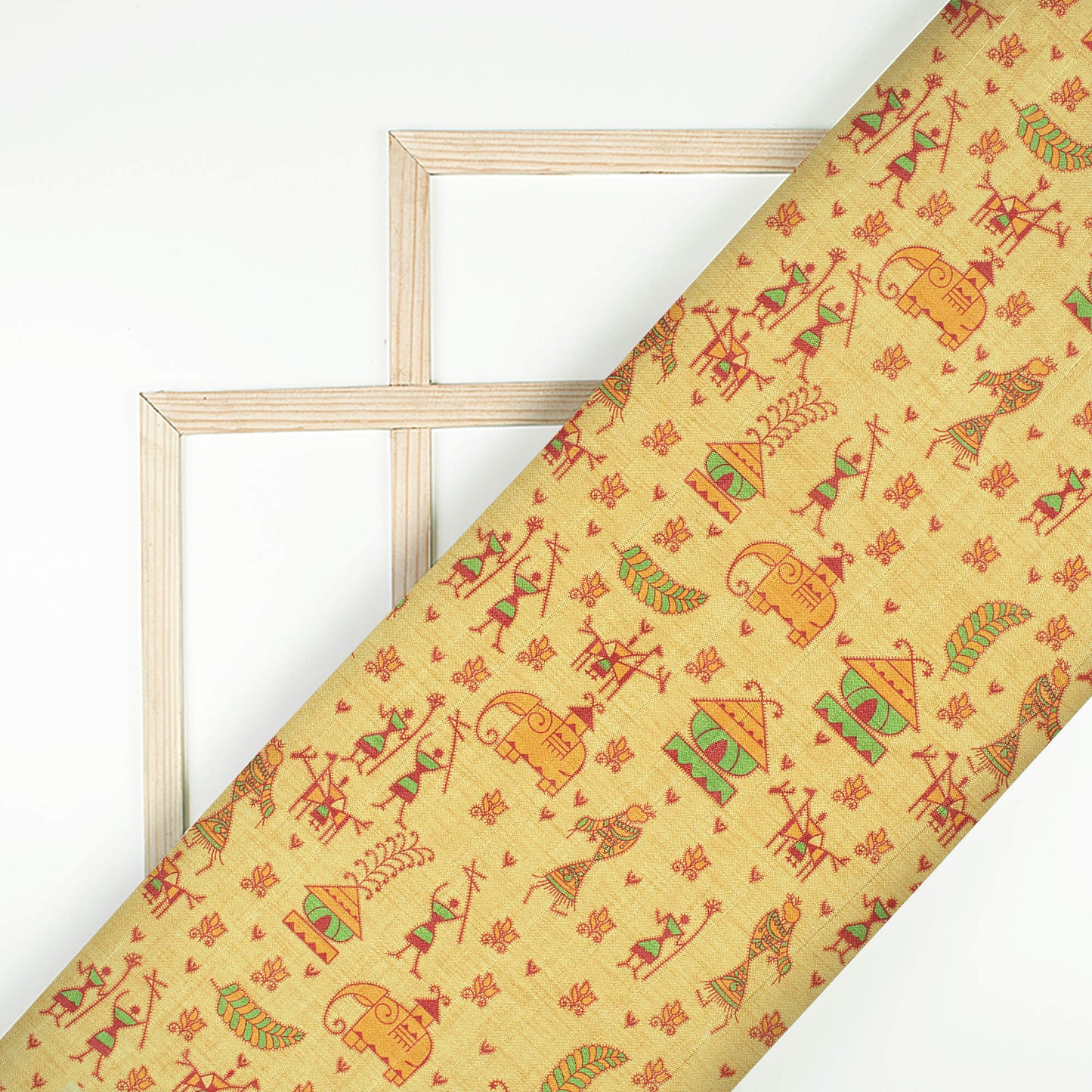 Mellow Yellow And Maroon Madhuvanii Pattern Digital Print Art Tusser Silk Fabric