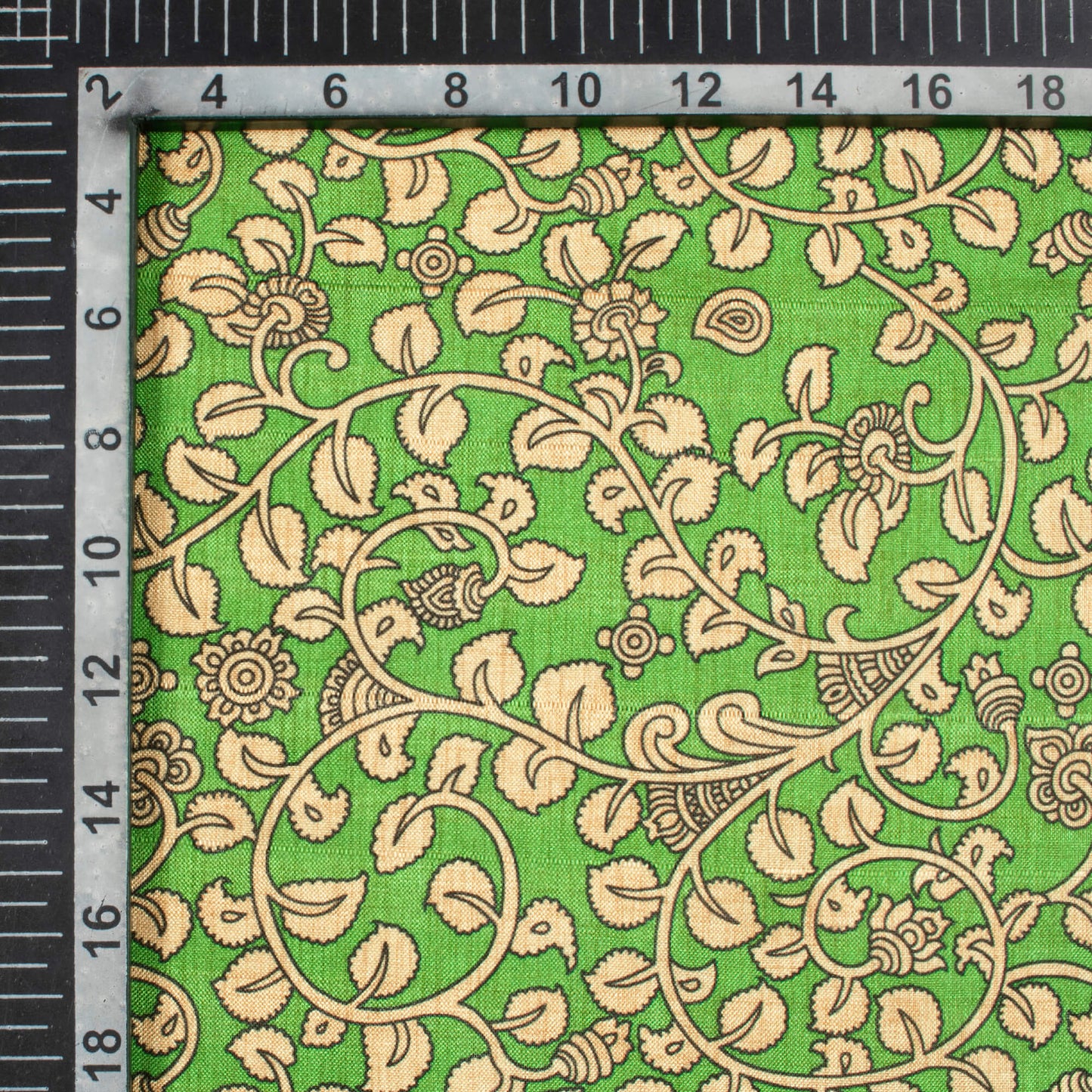 Forest Green And Off White Kalamkrii Pattern Digital Print Art Tusser Silk Fabric