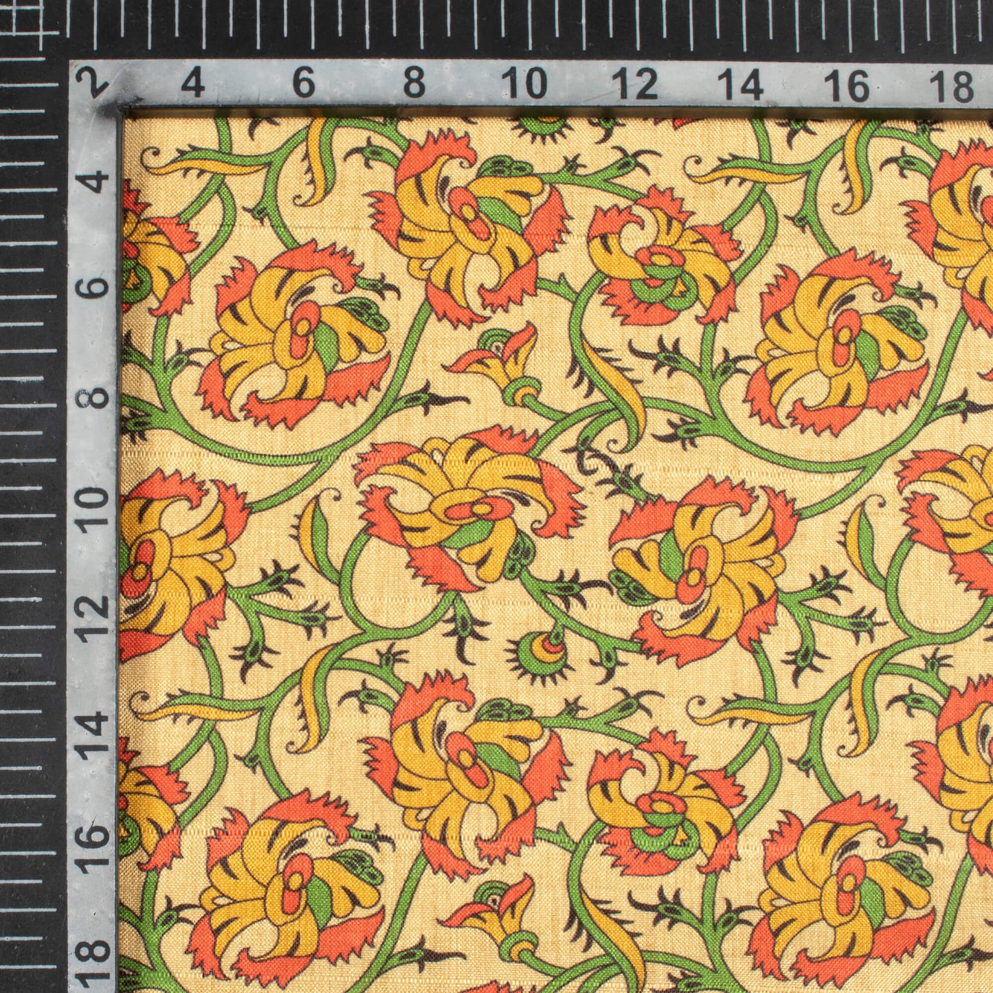 Beige And Mustard Yellow Floral Pattern Digital Print Art Tusser Silk Fabric