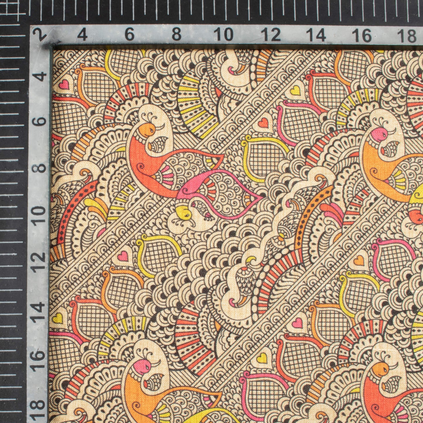 Off White And Black Madhubani Pattern Digital Print Art Tusser Silk Fabric