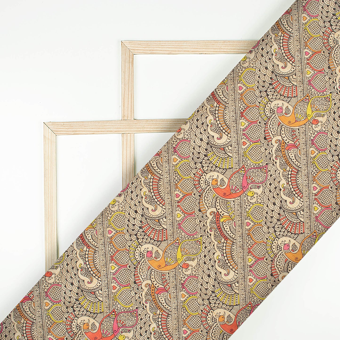 Off White And Black Madhuvanii Pattern Digital Print Art Tusser Silk Fabric