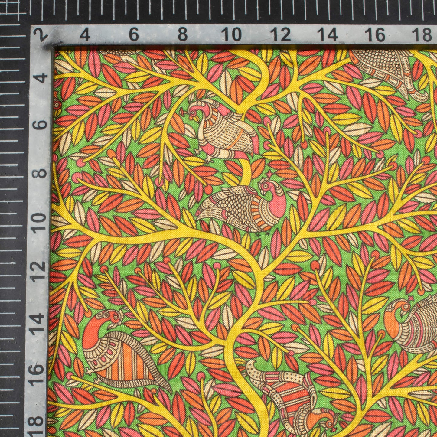 Yellow And Magenta Pink Leaf Pattern Digital Print Art Tusser Silk Fabric