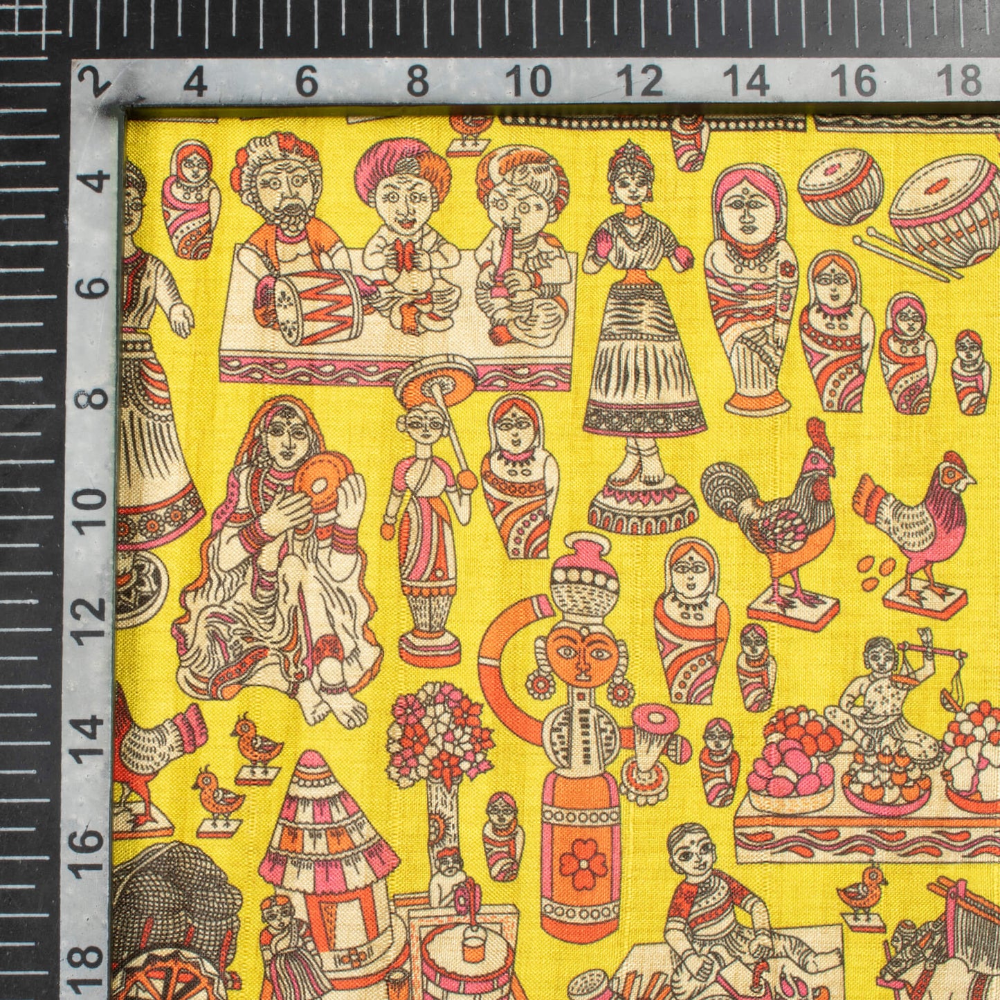 Bumblebee Yellow And Hot Pink Madhuvanii Pattern Digital Print Art Tusser Silk Fabric