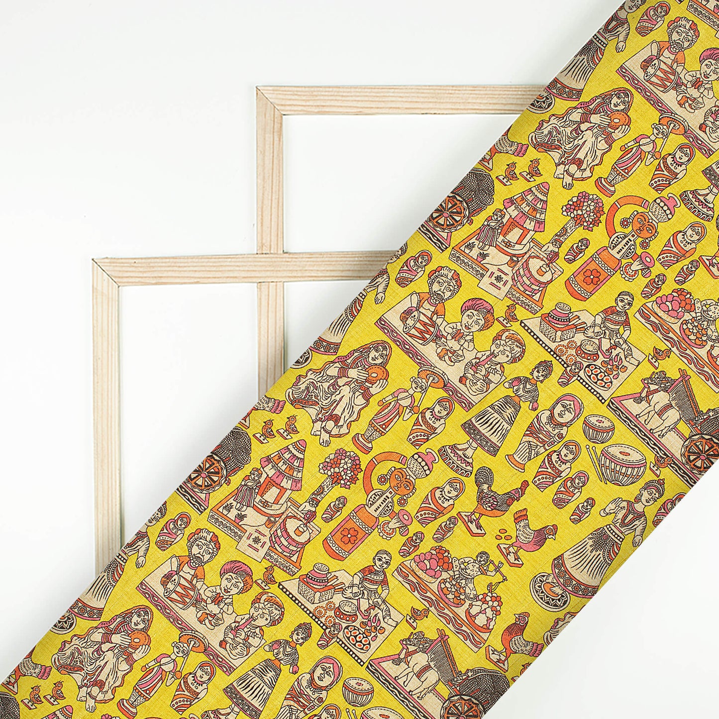 Bumblebee Yellow And Hot Pink Madhuvanii Pattern Digital Print Art Tusser Silk Fabric