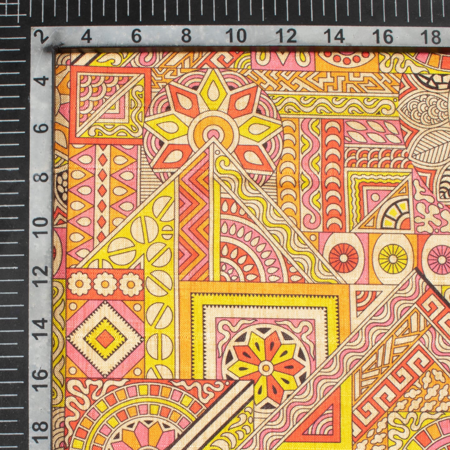 Hot Pink And Bumblebee Yellow Madhuvanii Pattern Digital Print Art Tusser Silk Fabric