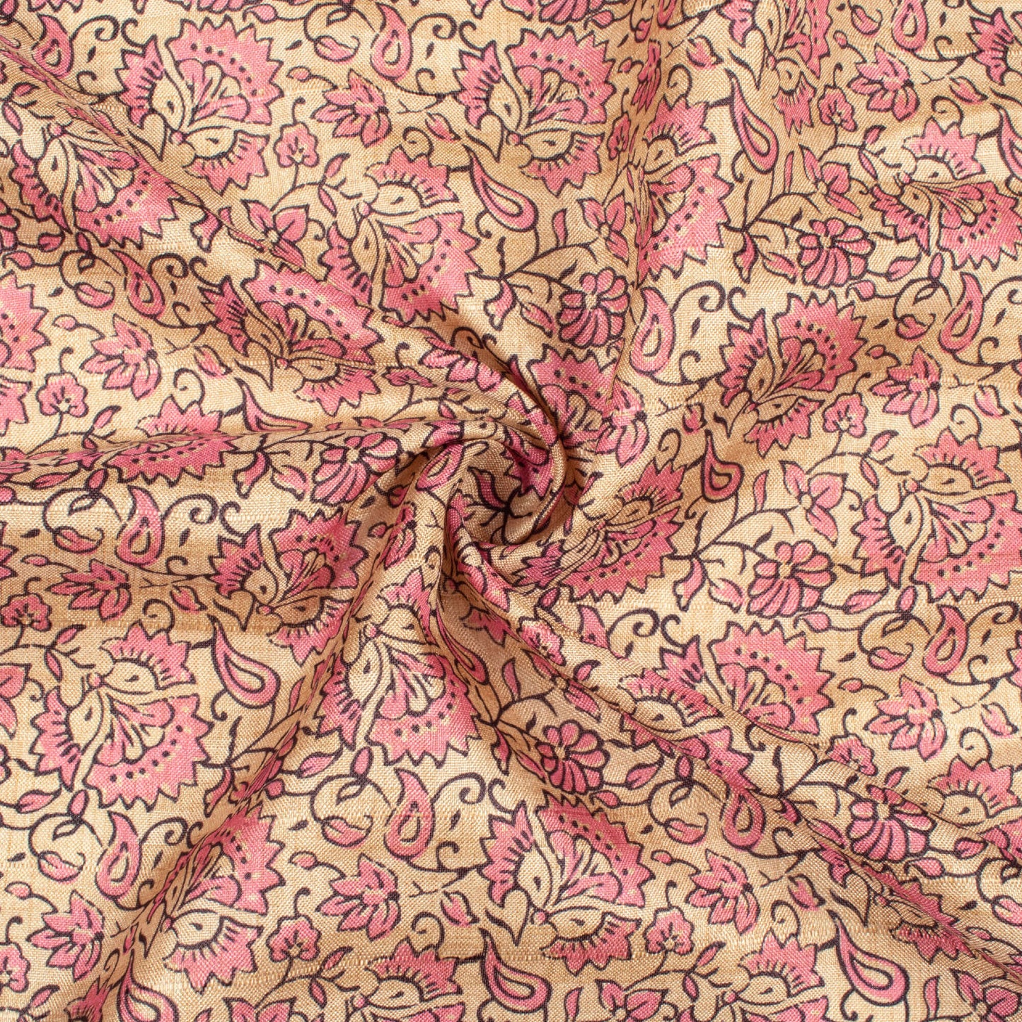 Taffy Pink And Off White Kalamkari Pattern Digital Print Art Tusser Silk Fabric