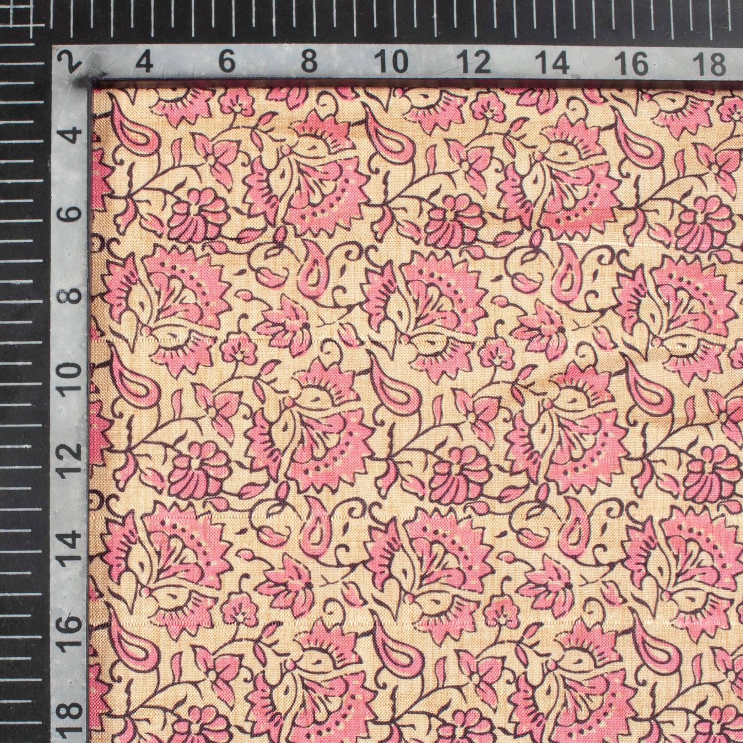 Taffy Pink And Off White Kalamkrii Pattern Digital Print Art Tusser Silk Fabric