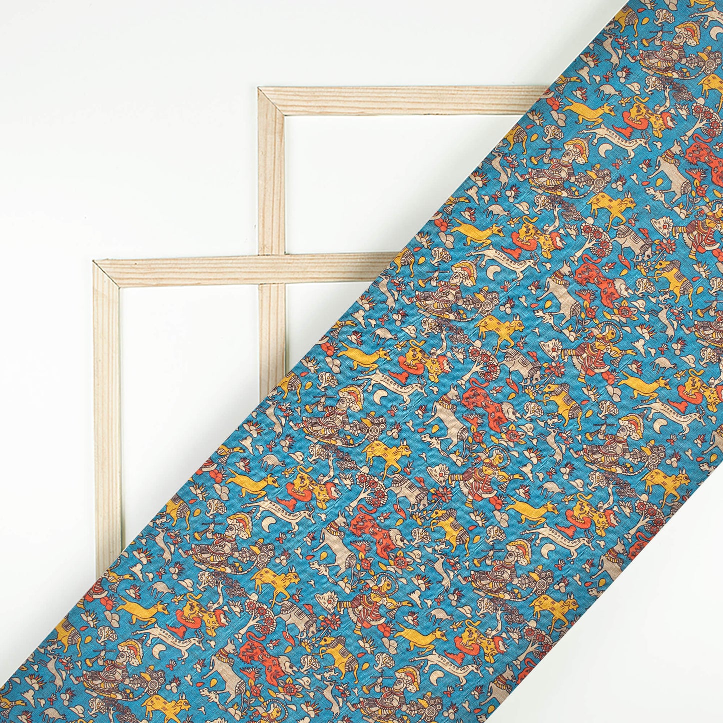 Dark Steel Blue And Red Madhuvanii Pattern Digital Print Art Tusser Silk Fabric