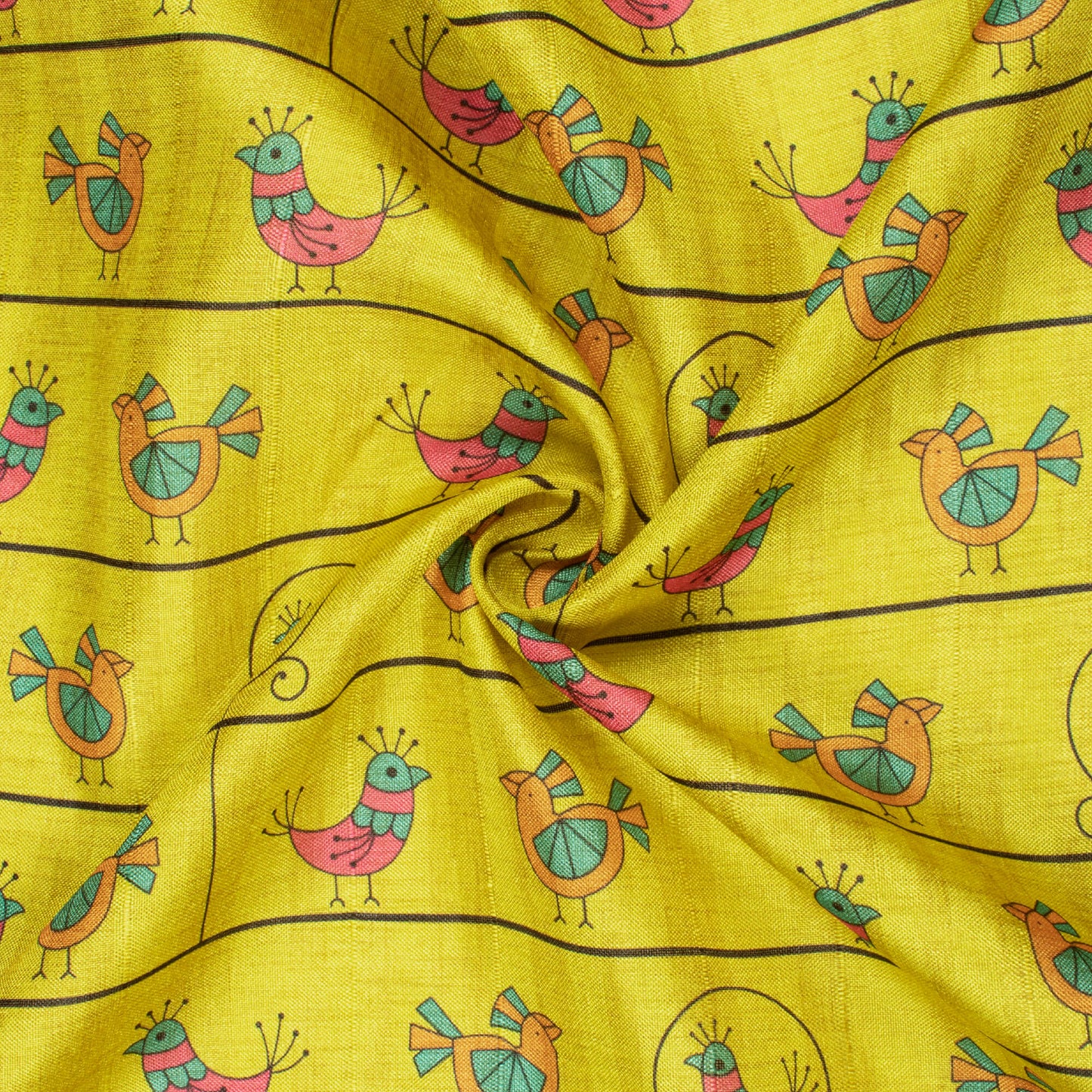 Bumblebee Yellow And Hot Pink Madhuvanii Pattern Digital Print Art Tusser Silk Fabric