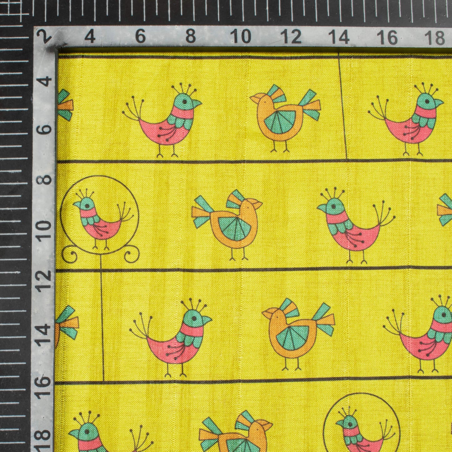 Bumblebee Yellow And Hot Pink Madhuvanii Pattern Digital Print Art Tusser Silk Fabric